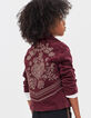 Veste prune en velours lisse esprit motard fille-1