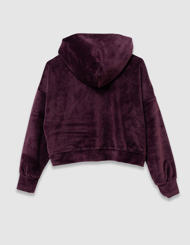 Girls’ burgundy velvet knit hoodie-4
