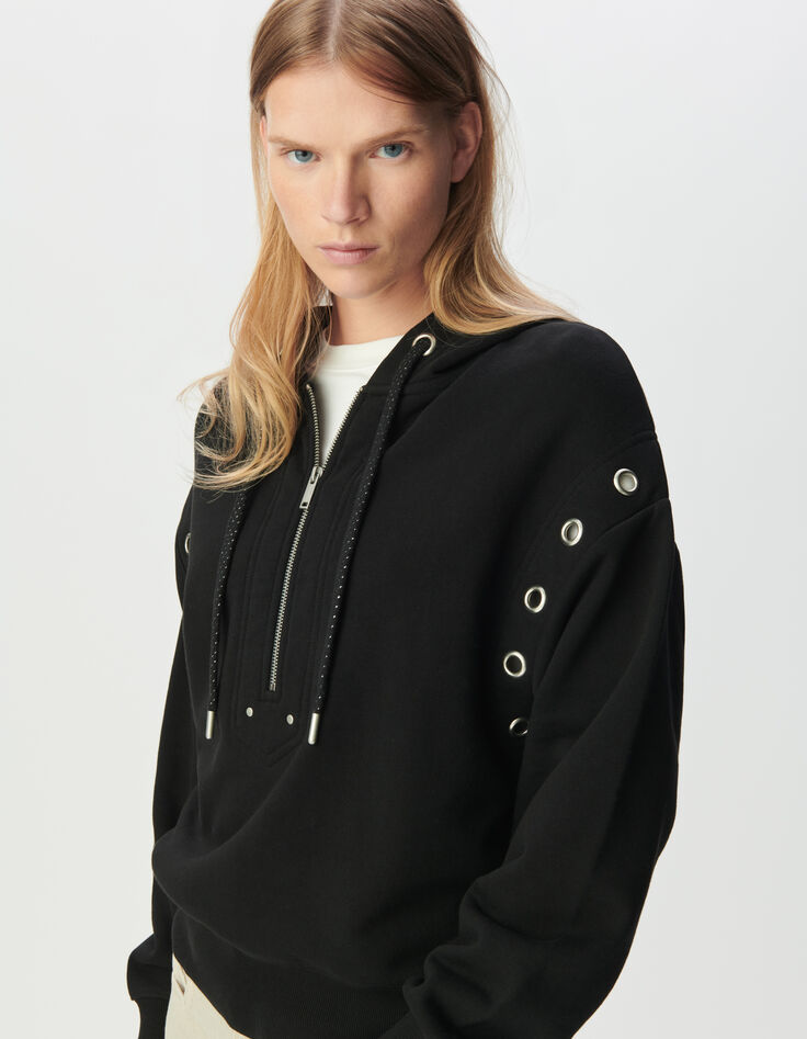 Zwarte hoodie biokatoen maxi-oogjes Dames-3