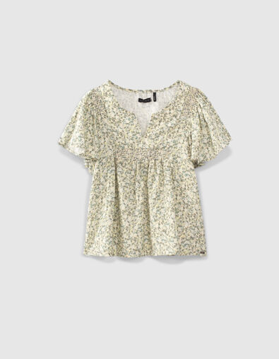 Cremewei&szlig;e M&auml;dchenbluse aus Ecovero&reg; mit Blumenprint  - IKKS