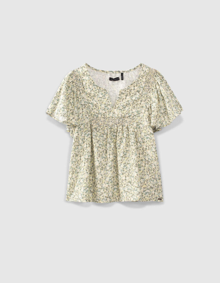 Cremewei&szlig;e M&auml;dchenbluse aus Ecovero&reg; mit Blumenprint -1