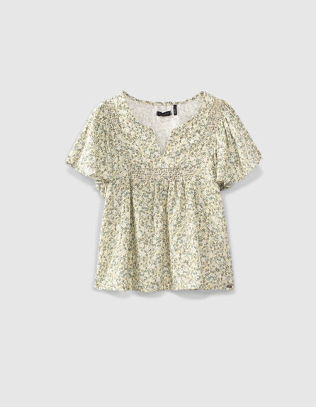 Girls’ ecru Ecovero® blouse with flower print 