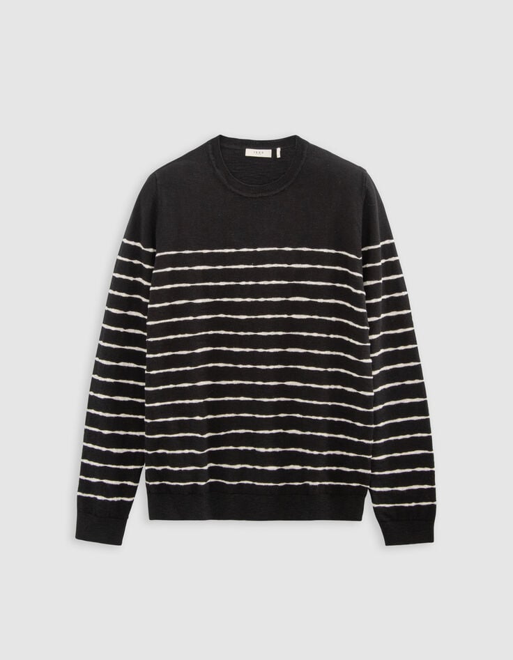 Men&rsquo;s black fine knit sailor sweater with white stripes-12