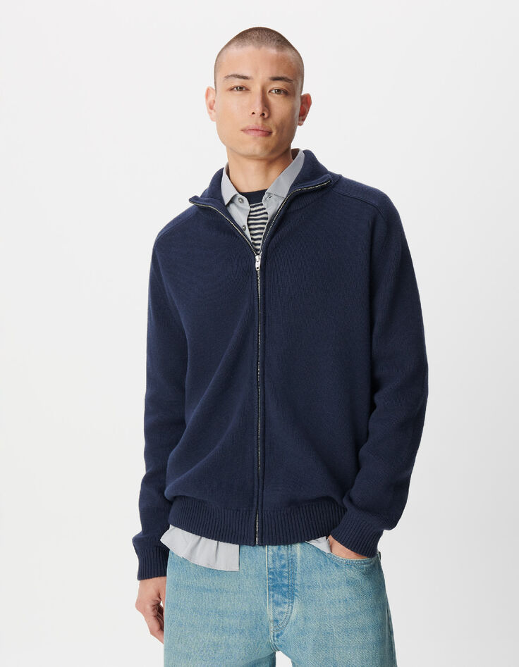 C&aacute;rdigan azul cuello camionero para hombre-2