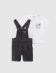 Baby boys’ T-shirt and grey denim dungarees outfit-1