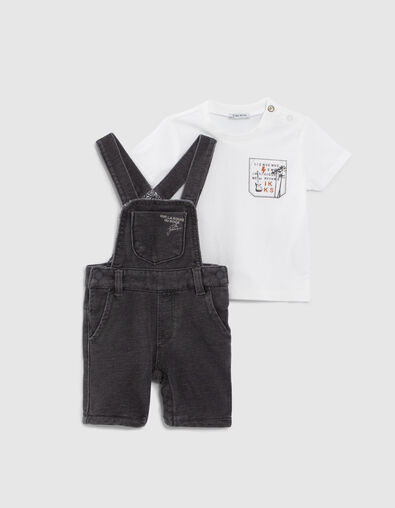 Baby boys’ T-shirt and grey denim dungarees outfit - IKKS