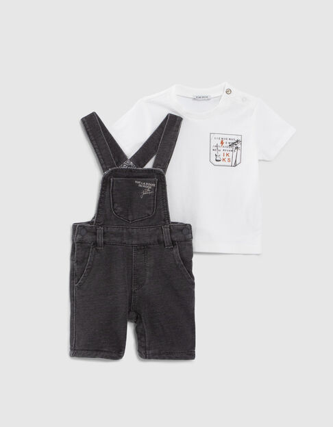 Ensemble salopette en jean gris et T-shirt bébé garçon - IKKS
