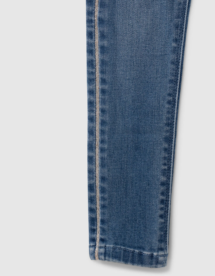 Blaue Skinny-Mädchenjeans mit dezenten Perlen seitlich-5