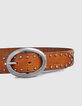 Ceinture jean cuir camel clous bijoux boucle métal femme-4
