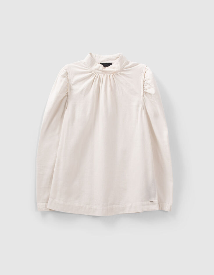 Blouse kalkkleur biokatoen kraag met knopen Dames-7