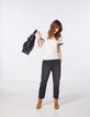 Tee-shirt en lin blanc cassé revers manche zèbre femme -6
