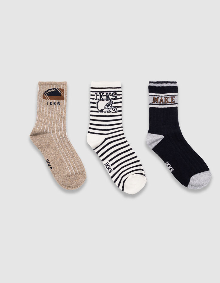 Boys’ navy, ecru and beige socks-2
