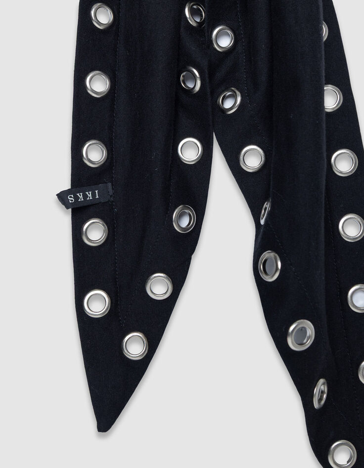 Foulard en pointe noir maille d&eacute;cor oeillets Femme-2