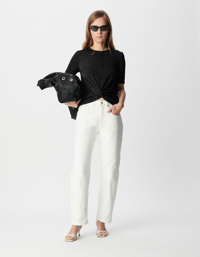 Black sequin tee with draped effect and bow Women - IKKS