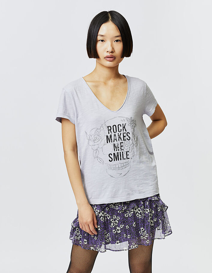 Tee-shirt lilas coton flammé message femme - IKKS