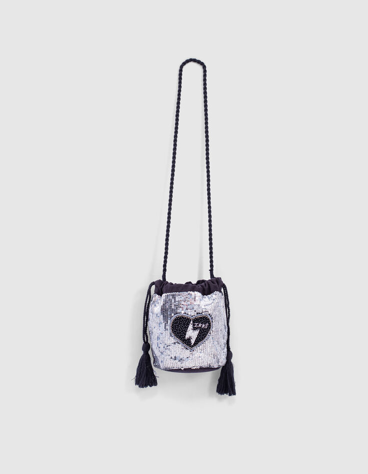 M&auml;dchenbeuteltasche in Silber und Schwarz mit Glitzer-1
