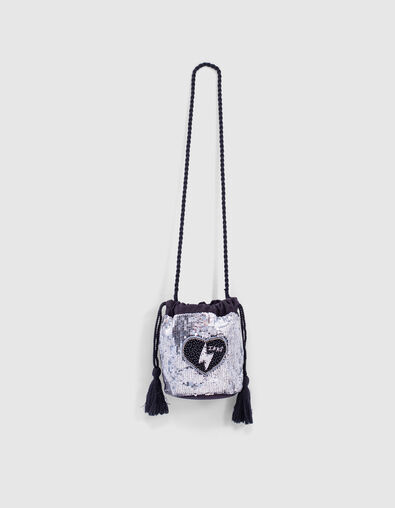 Girls’ black and silver bucket bag with sequins and beads - IKKS