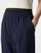 Pantal&oacute;n jogging azul marino de mujer con doble cintur&oacute;n-4