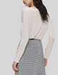 Pull blanc cass&eacute; tricot message strass Femme-2