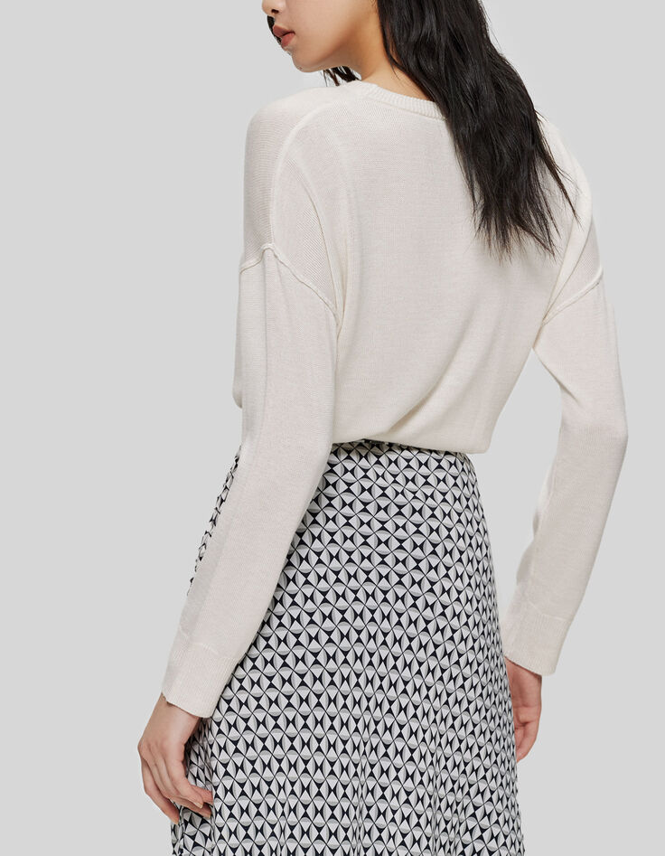 Pull blanc cass&eacute; tricot message strass Femme-2