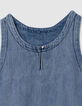 Robe chasuble en jean bleu fille-7