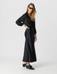 Blouse noire effet froissé avec dentelle Femme-2