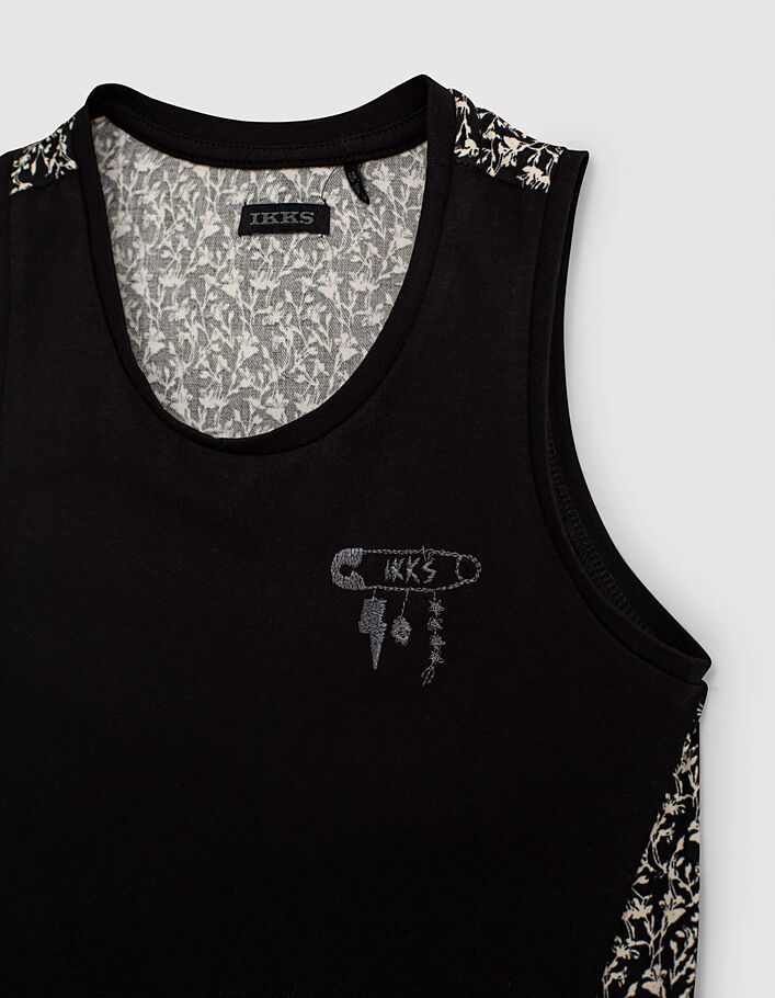 Girls’ black organic mixed fabric lily print vest top - IKKS