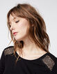 Tee-shirt col V noir en viscose dentelle dos femme-1