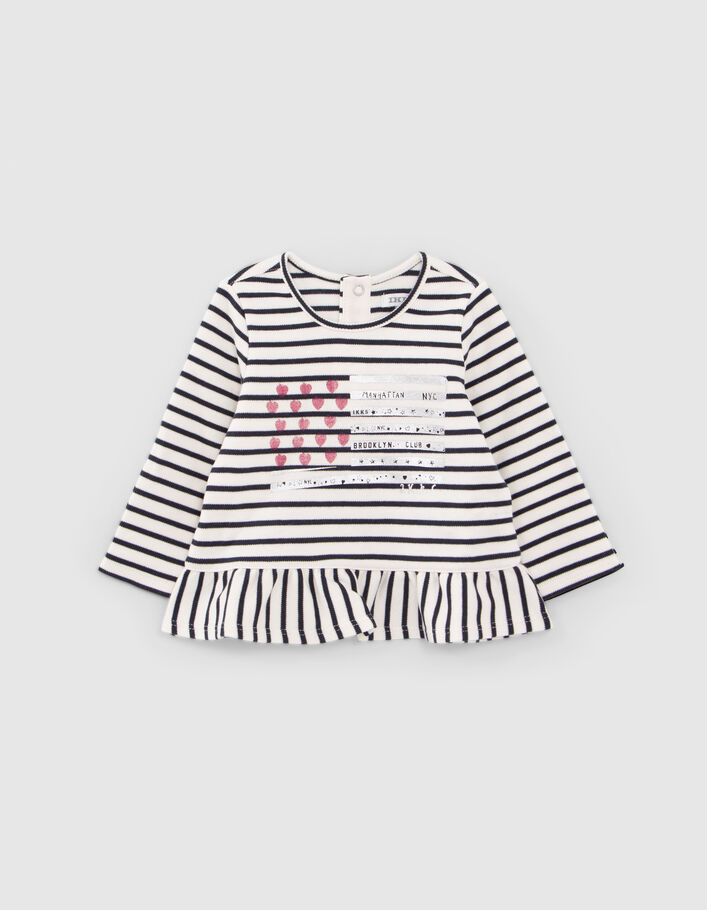 Baby girls’ sailor-stripe organic cotton T-shirt with flag-3