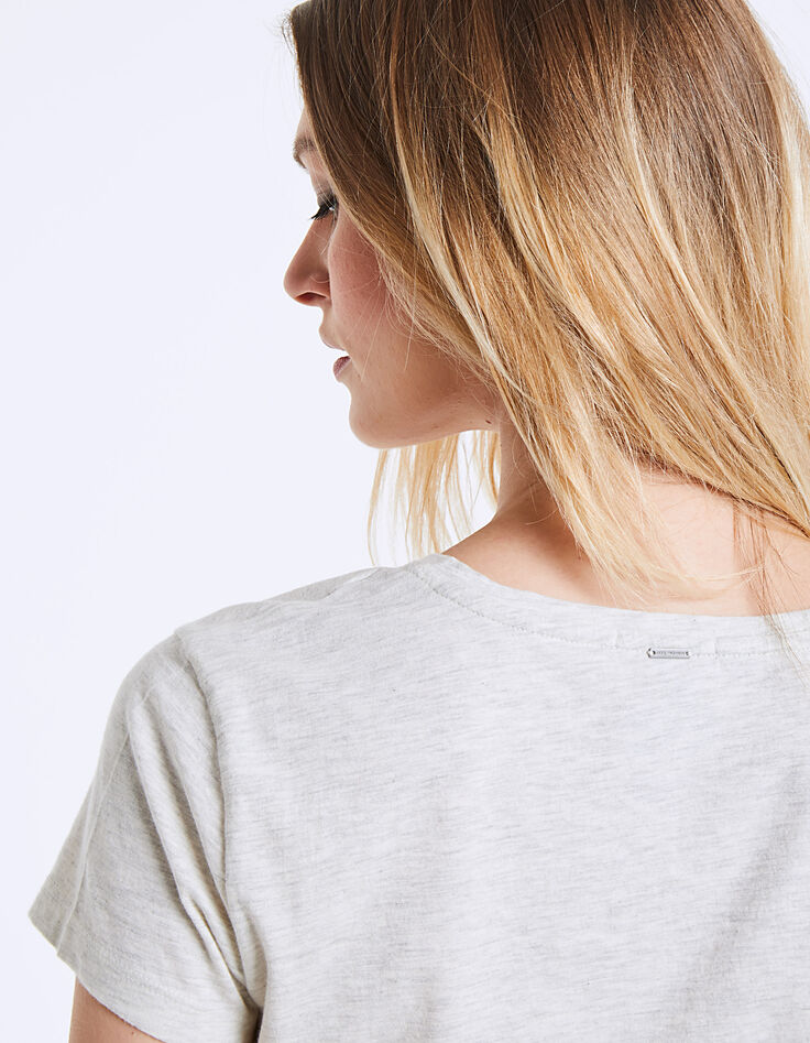 Damen-T-Shirt mit V-Ausschnitt mit Believe-Motiv-5 Damen-T-Shirt mit V-Ausschnitt mit Believe-Motiv-5