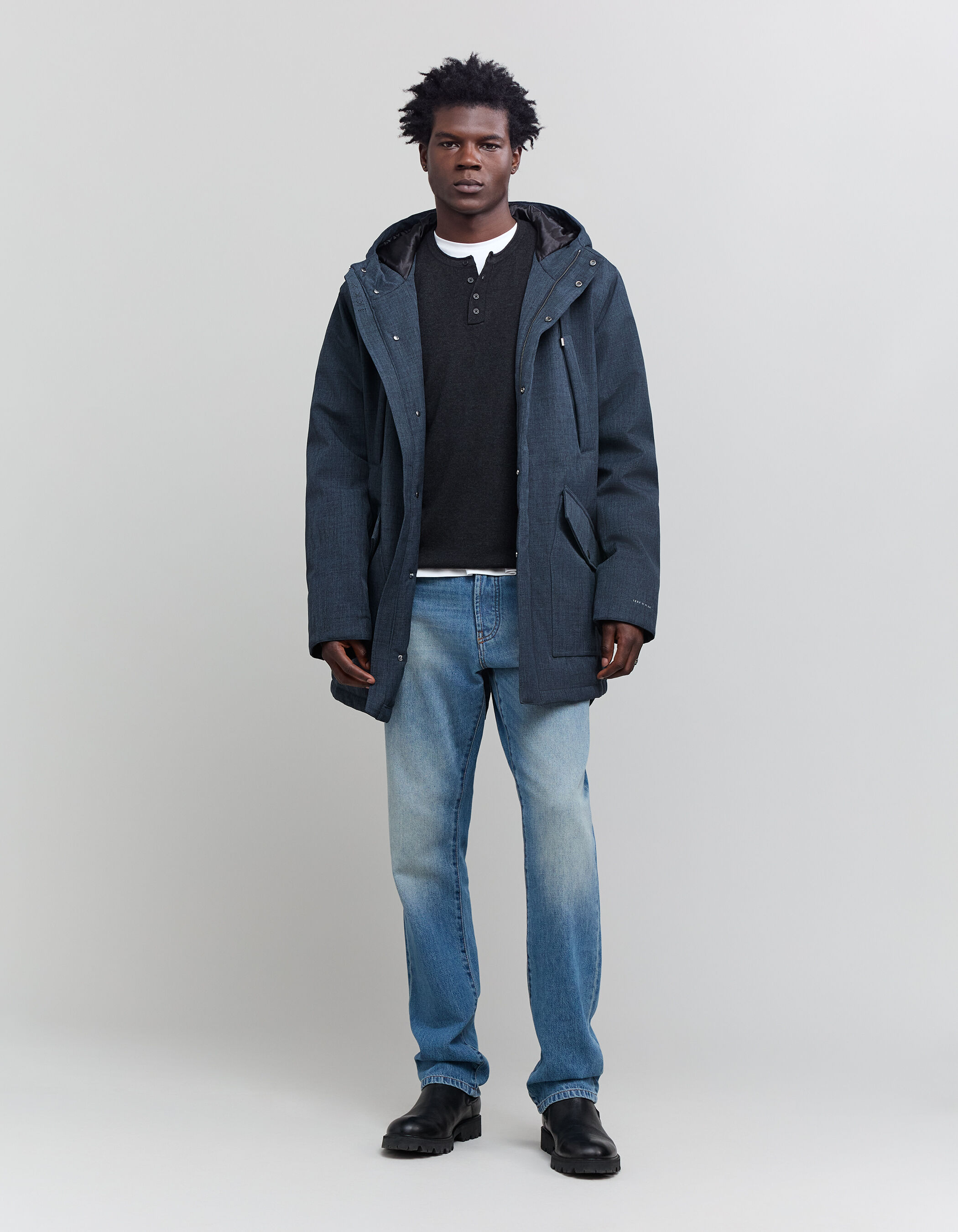 Denim parka mens outlet