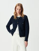Marineblaue Damen-Kurzstrickjacke 100 % Rippwolle-2