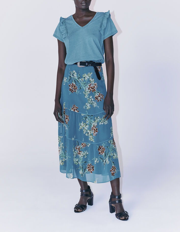 Damenrock aus Recycling-Voile mit Blumenstrauß-Print - IKKS