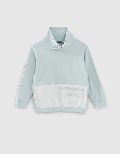 Boys’ aqua green sweatshirt with nylon chequered pocket - IKKS