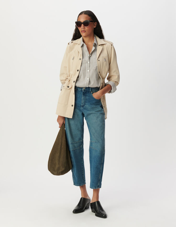 Veste saharienne beige broderies épaules Femme-1