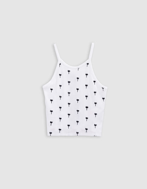 Camiseta tirantes blanca bordes acanalados palmeras niña - IKKS