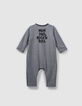Combinaison gris chiné rayé print dos coton bio bébé-3