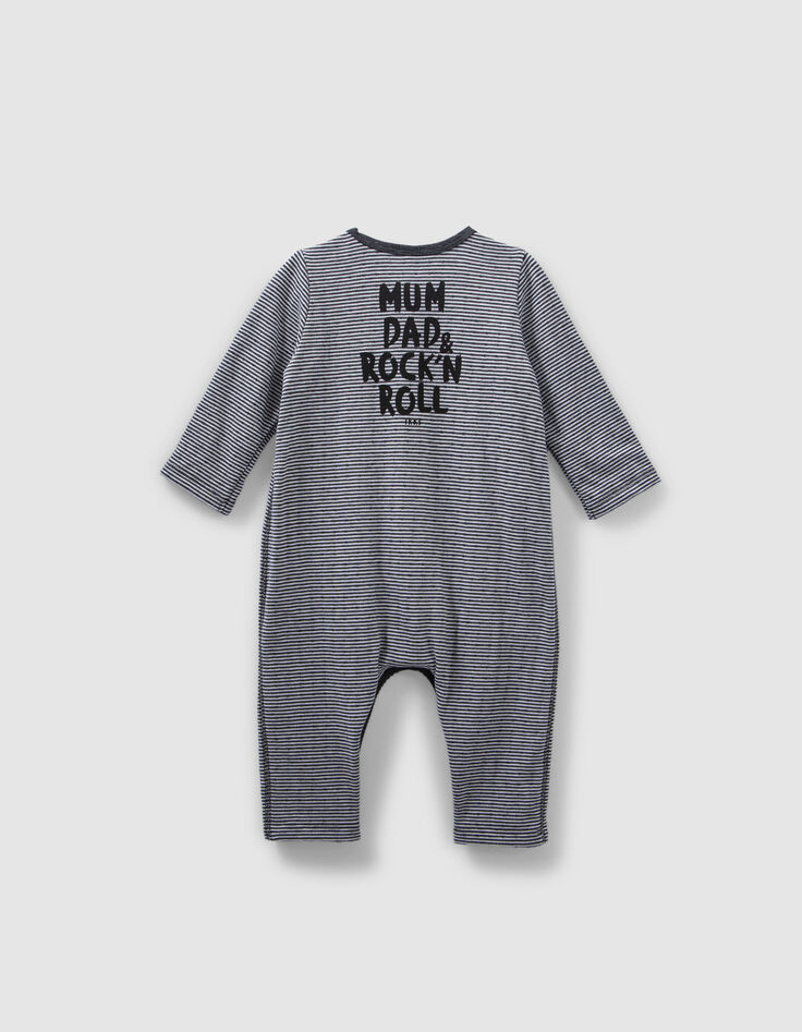Combinaison gris chiné rayé print dos coton bio bébé-3