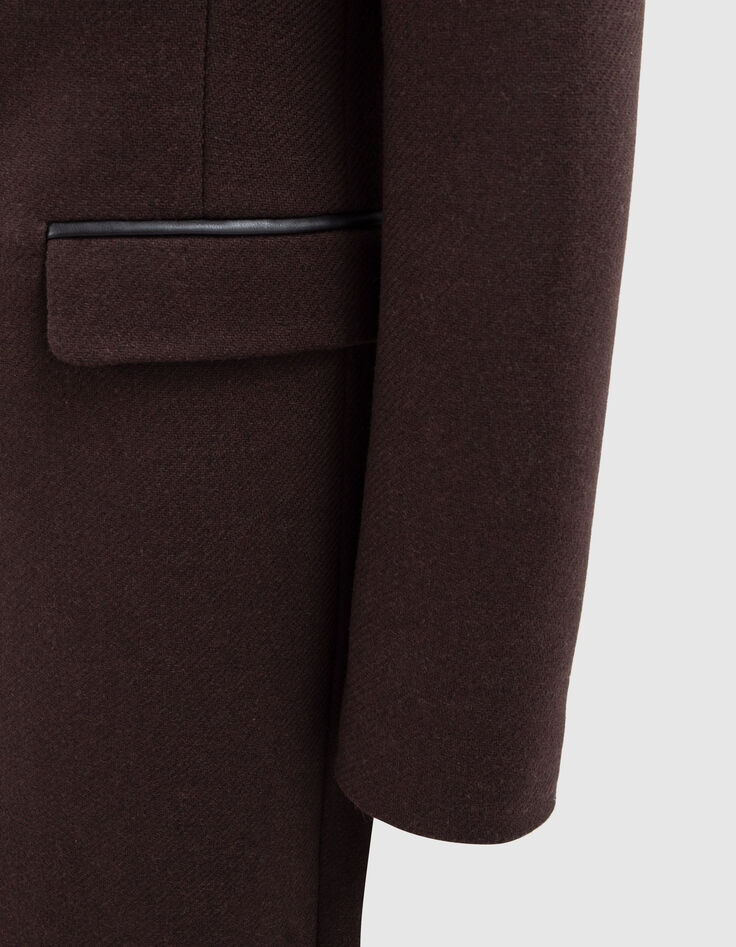 Lange chocoladebruine jas met rock-kraag studs Dames-3