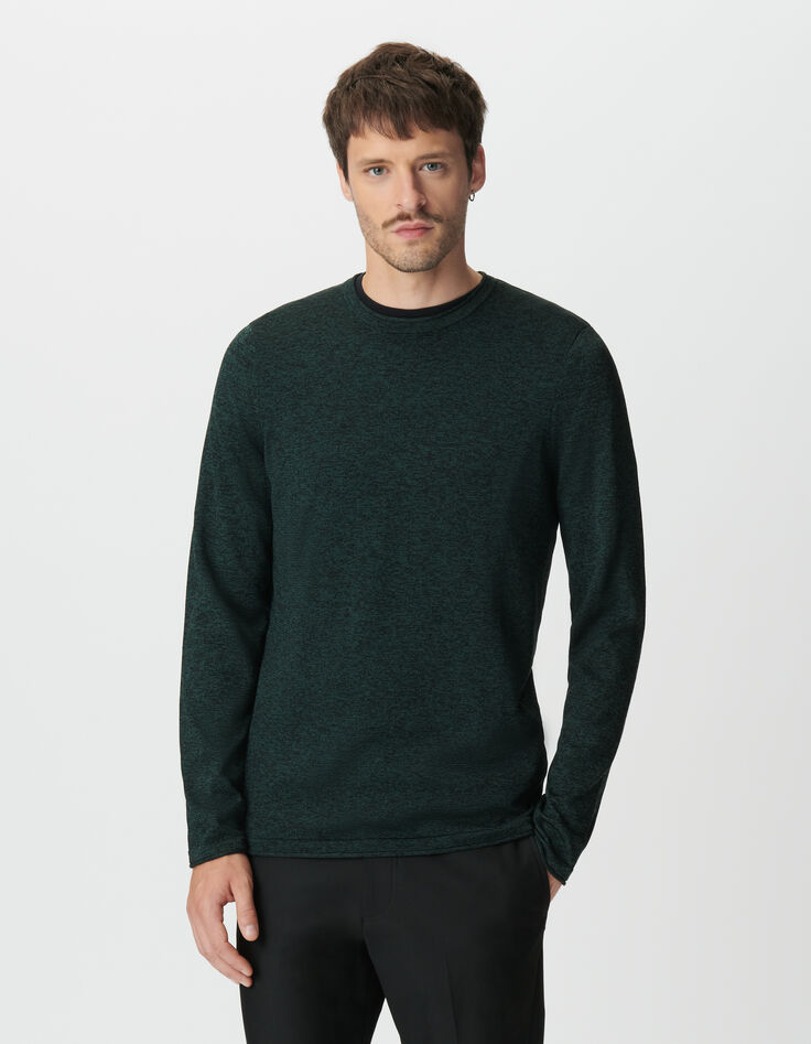 Pull vert tricot mouliné Homme-1 Pull vert tricot mouliné Homme-1