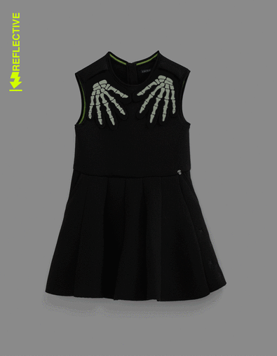 Schwarzes M&auml;dchenkleid mit abnehmbaren Handschuhen Halloween - IKKS