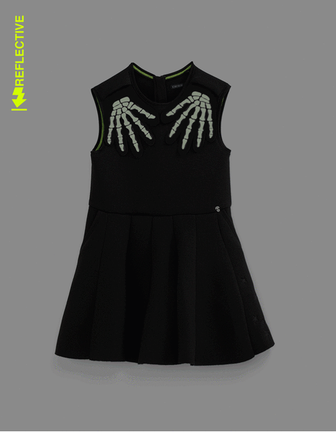 Schwarzes Mädchenkleid mit abnehmbaren Handschuhen Halloween