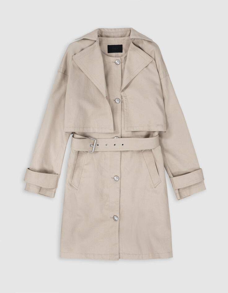 Beiger 2-in-1-Trenchcoat für Damen mit abnehmbarer Jacke-9