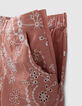 Pantalon vieux rose coton bio broderies fleurs fille-6