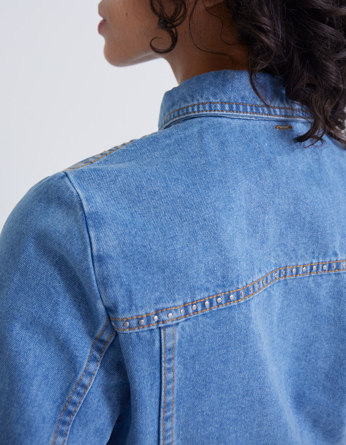 Women’s blue denim jacket with studded back-4