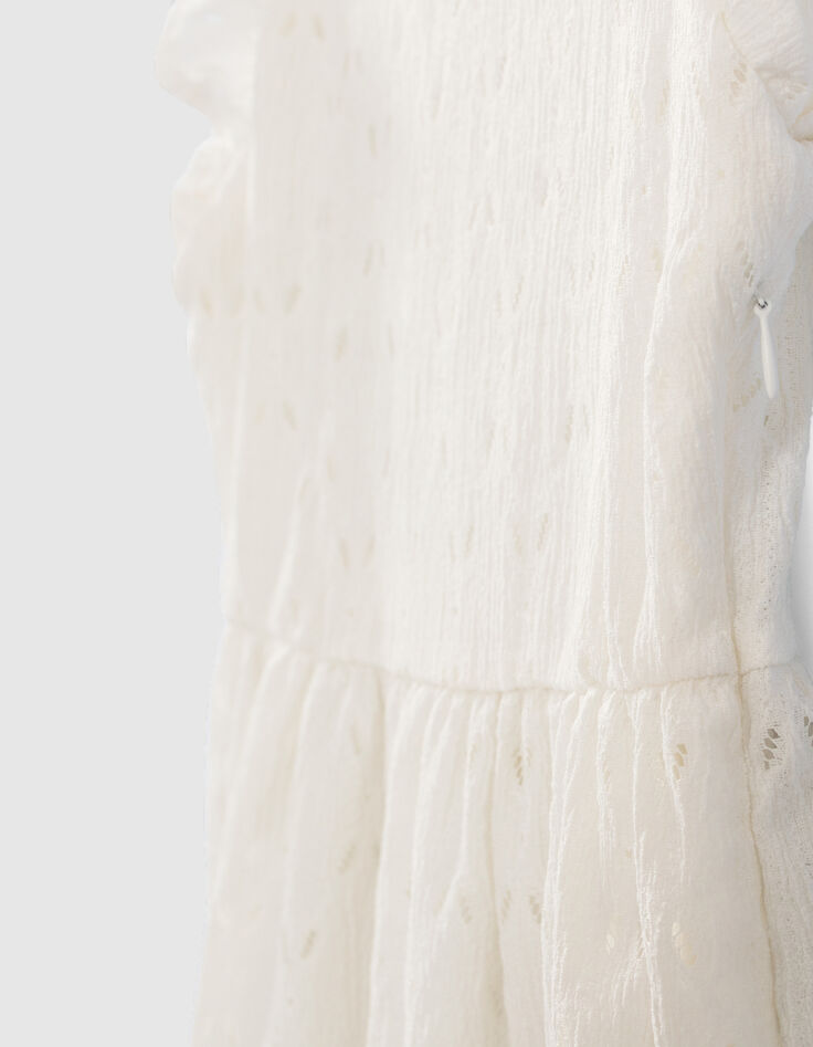 Cremewei&szlig;es M&auml;dchenkleid  mit Ajours-Spitze-5