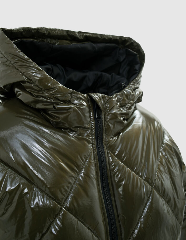Women’s khaki vinyl hooded short padded jacket - IKKS