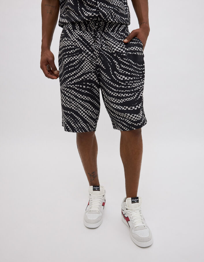 Men’s black Bermuda shorts, checkerboard flag motif - IKKS