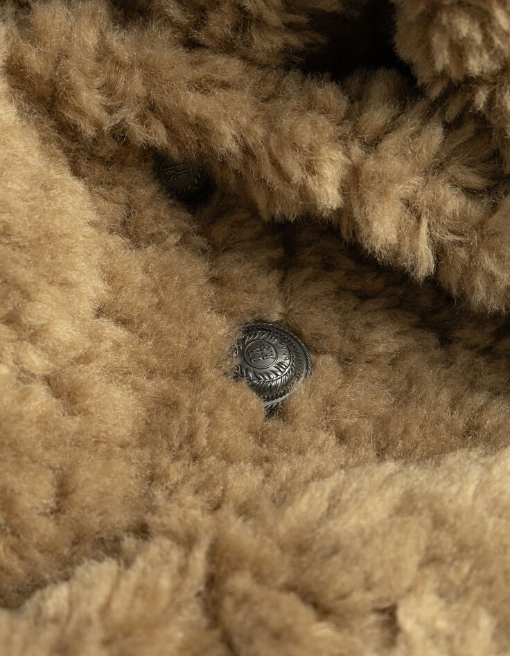 Manteau beige &agrave; poils longs Femme-7