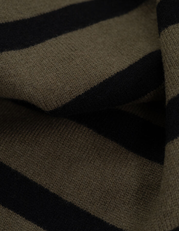 Khakifarbener Damen-Strickpullover mit schwarzem Streifenmuster-4